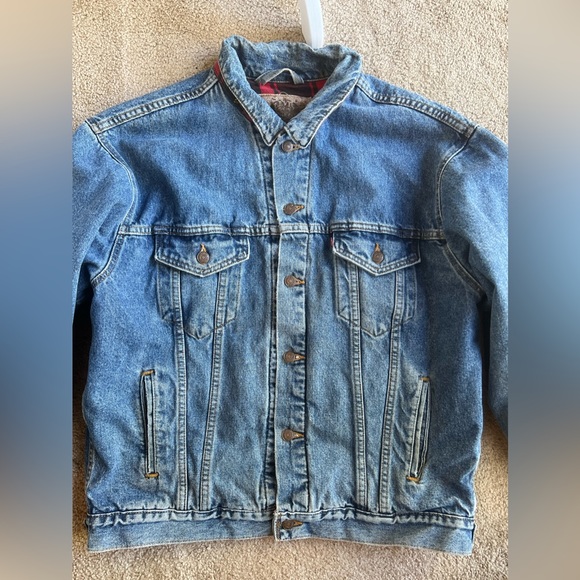 Levi’s VTG 90s Plaid Flannel Lined Denim Jean Trucker Jacket | L - Picture 6 of 9